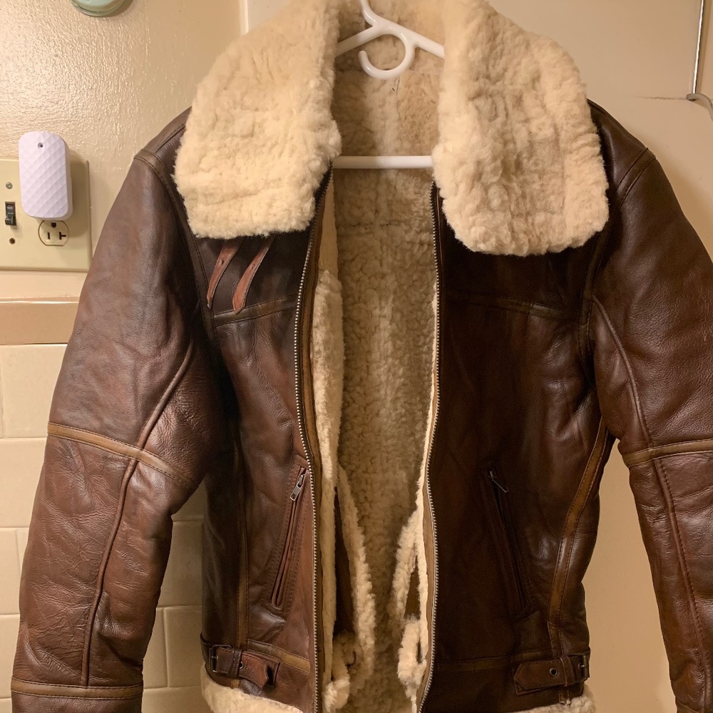 New! Mens Brown Genuine Shearling Coat